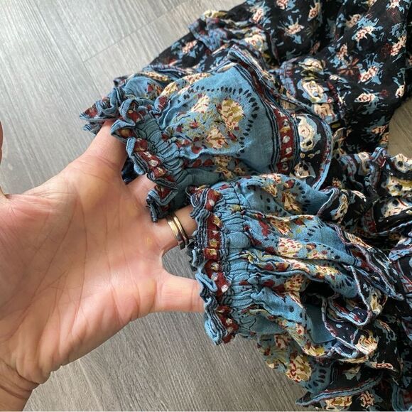 Free People Peasant Sleeve Ruffle Blouse Button Down XS - Picture 5 of 12